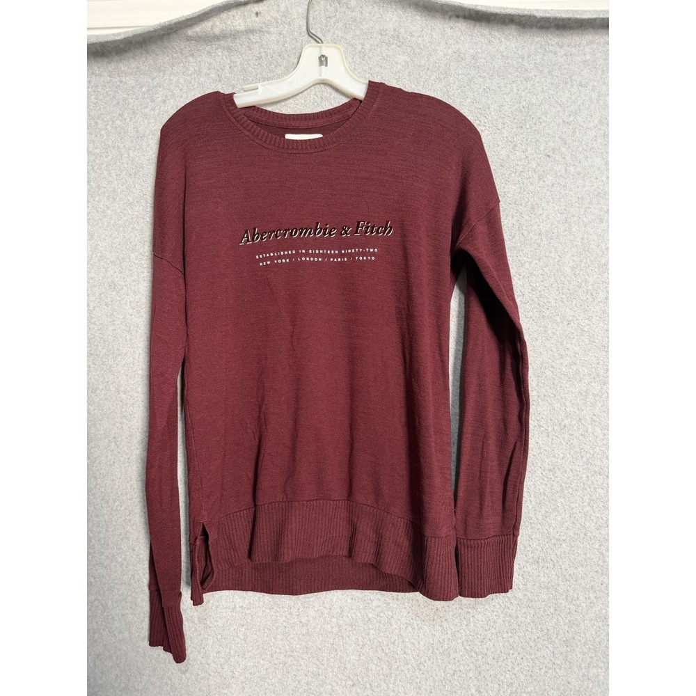 Abercrombie & Fitch Sweater Womens Small Red Logo Crew Neck Lightweight Knit